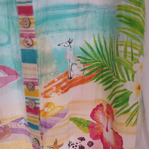 John Mark White/Colorful BEACH DOGS Button-Front Tunic Blouse Size M - Picture 8 of 8